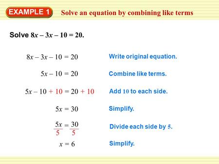 Solve an equation by combining like terms