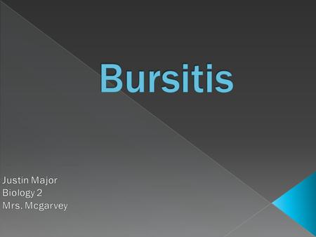  Swelling or the inflammation of the bursa sac.  The bursa sac is a liquid sac that acts as a cushion. It is located between tendons, muscles, bones,