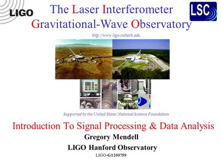 Introduction To Signal Processing & Data Analysis