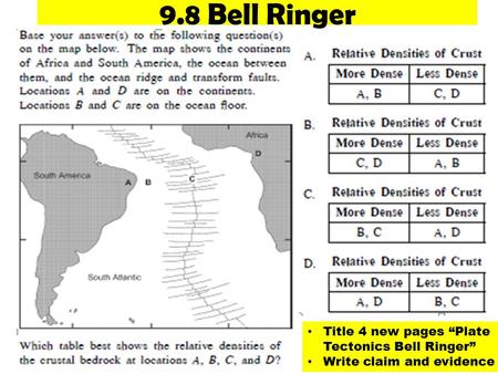 9.8 Bell Ringer Title 4 new pages “Plate Tectonics Bell Ringer”