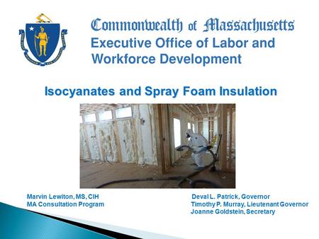 Marvin Lewiton, MS, CIH Deval L. Patrick, Governor MA Consultation Program Timothy P. Murray, Lieutenant Governor Joanne Goldstein, Secretary Isocyanates.