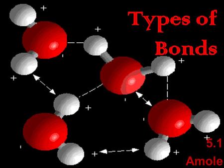 5.1 Amole Chemical Bonding  When two or more atoms join a bond is formed  It will not fall apart unless enough energy is added to break the bond 