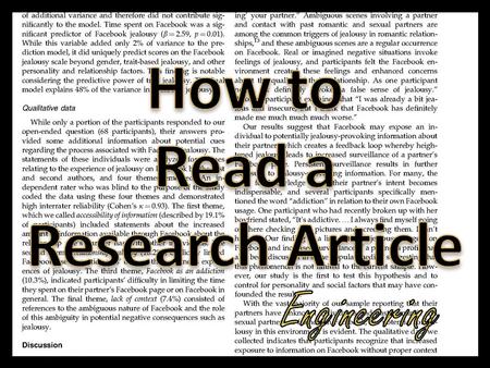 Left click or use the forward arrows to advance through the PowerPoint Upon clicking, each section of the article will be highlighted one by one Read.