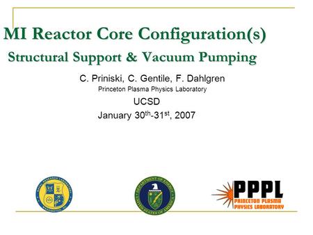 MI Reactor Core Configuration(s) Structural Support & Vacuum Pumping C. Priniski, C. Gentile, F. Dahlgren Princeton Plasma Physics Laboratory UCSD January.