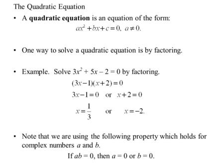 The Quadratic Equation