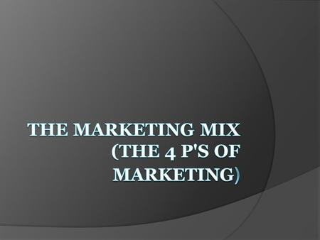  Marketing decisions generally fall into the following four controllable categories: - Product - Price - Place (distribution) - Promotion.