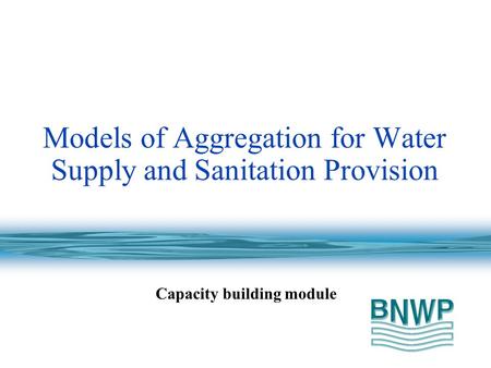 Models of Aggregation for Water Supply and Sanitation Provision Capacity building module.