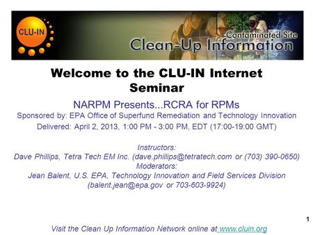 Welcome to the CLU-IN Internet Seminar