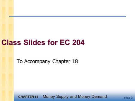 Chapter objectives Money supply Theories of money demand