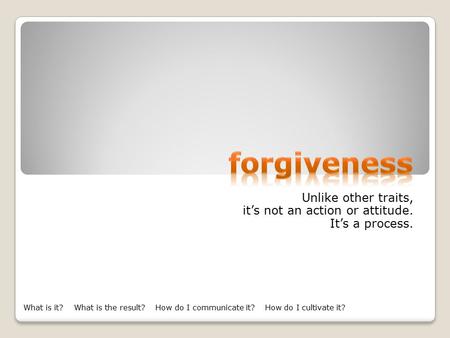 Unlike other traits, it’s not an action or attitude. It’s a process. What is it? What is the result? How do I communicate it? How do I cultivate it?