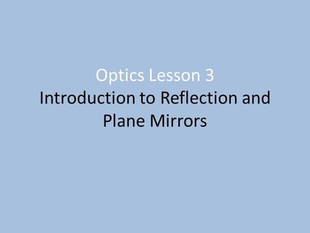 Optics Lesson 3 Introduction to Reflection and Plane Mirrors