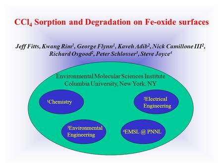 CCl 4 Sorption and Degradation on Fe-oxide surfaces Jeff Fitts, Kwang Rim 1, George Flynn 1, Kaveh Adib 2, Nick Camillone III 2, Richard Osgood 2, Peter.