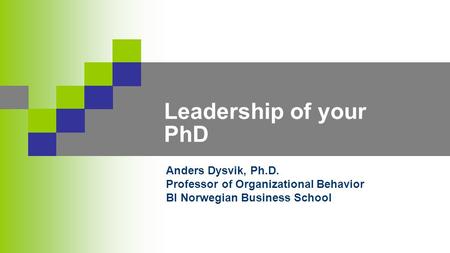 Leadership of your PhD Anders Dysvik, Ph.D. Professor of Organizational Behavior BI Norwegian Business School.