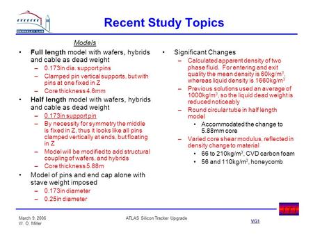 VG1 i T i March 9, 2006 W. O. Miller ATLAS Silicon Tracker Upgrade Recent Study Topics Full length model with wafers, hybrids and cable as dead weight.