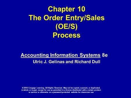 Chapter 10 The Order Entry/Sales (OE/S) Process