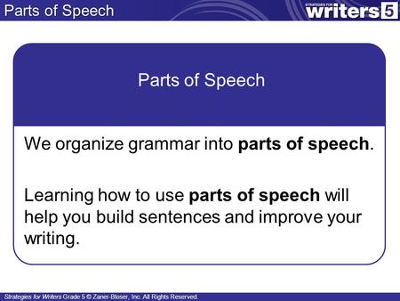 Parts of Speech Parts of Speech