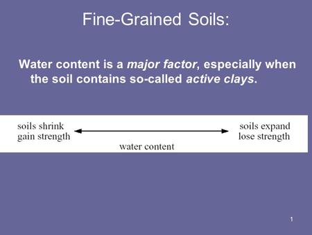 1 Fine-Grained Soils: Water content is a major factor, especially when the soil contains so-called active clays.