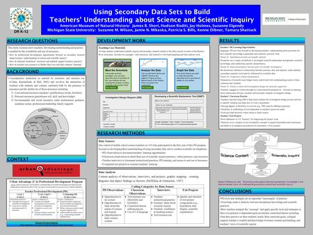 Data Sources One cohort of middle school science teachers (n=19) who participated in the first year of this PD program focused on developing their understanding.