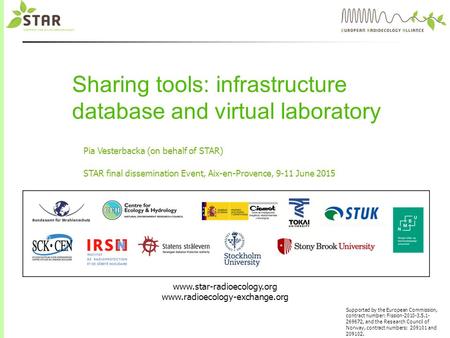 Www.star-radioecology.org www.radioecology-exchange.org Supported by the European Commission, contract number: Fission-2010-3.5.1- 269672, and the Research.