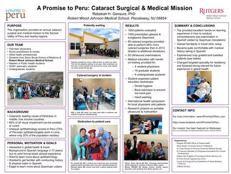 RESULTS 1600 patients evaluated 1000 prescription glasses & sunglasses dispensed 85 cataract surgeries provided - able to perform 68% more cataract surgeries.