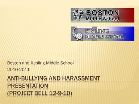 Boston and Kesling Middle School 2010-2011. Indiana Code 20-33-8-0.2 defines bullying as: 1. Overt – repeated acts or gestures, including:  Verbal or.