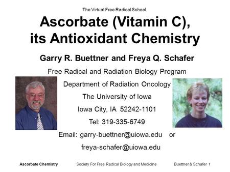 Ascorbate (Vitamin C), its Antioxidant Chemistry