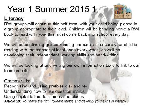 Literacy RWI groups will continue this half term, with your child being placed in a group appropriate to their level. Children will be bringing home a.