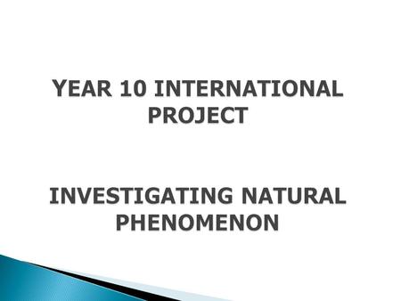 1) Avalanches 2) Earthquakes 3) Volcanic Eruptions 4) Hydrological Disasters i. Floods ii. Limnic Eruptions iii.Tsunami 5) Meteorological Disasters i.