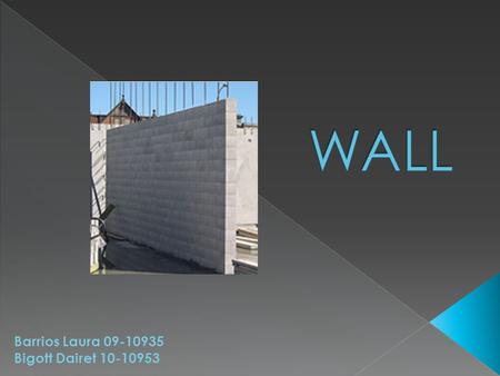 Barrios Laura 09-10935 Bigott Dairet 10-10953. Vertical structure Solid Defines an area Delineates a building Types of walls: Load-bearing wall: supports.