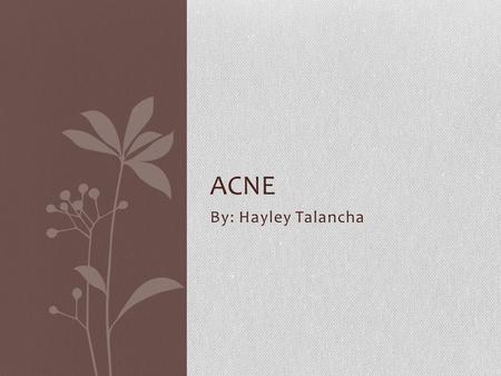 Acne By: Hayley Talancha.