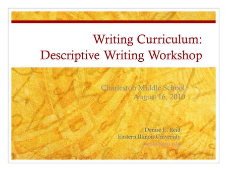 Writing Curriculum: Descriptive Writing Workshop