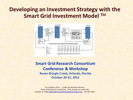 1 Developing an Investment Strategy with the Smart Grid Investment Model TM Jerry Jackson, Ph.D., Leader and Research Director Smart Grid Research Consortium,