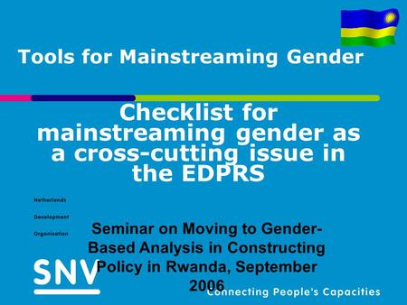 Tools for Mainstreaming Gender