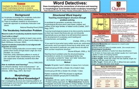 Word Detectives: Does investigating the connections of structure and meaning in morphological word families build vocabulary knowledge? Peter Bowers &