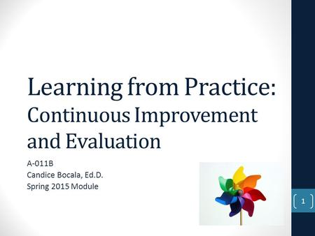 Learning from Practice: Continuous Improvement and Evaluation A-011B Candice Bocala, Ed.D. Spring 2015 Module 1.