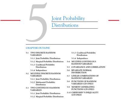 5-1 Two Discrete Random Variables Example 5-1 5-1 Two Discrete Random Variables Figure 5-1 Joint probability distribution of X and Y in Example 5-1.