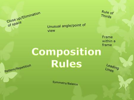 Composition Rules Rule of Thirds Close up/Elimination of space