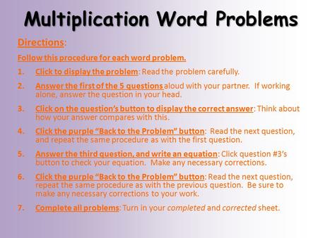 Multiplication Word Problems