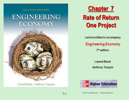 Rate of Return One Project Lecture slides to accompany