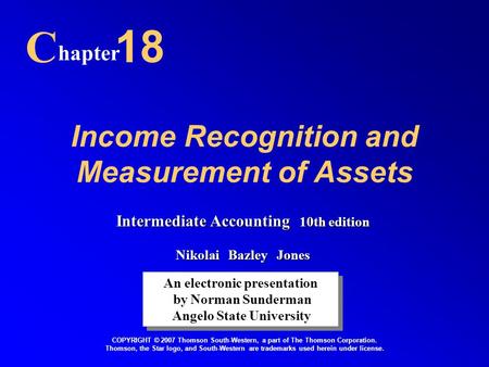 Income Recognition and Measurement of Assets