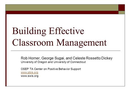 Building Effective Classroom Management