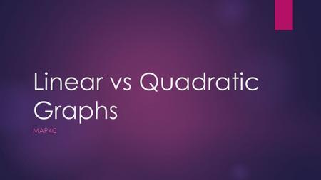 Linear vs Quadratic Graphs MAP4C. Degrees  Recall:  The degree of a polynomial is given by the highest power (exponent) in any term of the polynomial.