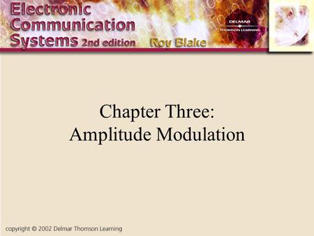 Chapter Three: Amplitude Modulation. Introduction Amplitude Modulation is the simplest and earliest form of transmitters AM applications include broadcasting.