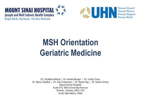 MSH Orientation Geriatric Medicine