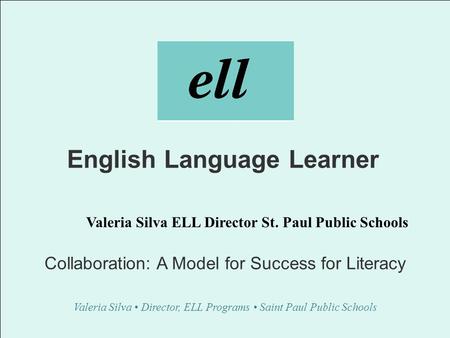 English Language Learner Collaboration: A Model for Success for Literacy Valeria Silva Director, ELL Programs Saint Paul Public Schools Valeria Silva ELL.