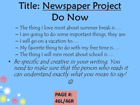 Title: Newspaper Project Do Now