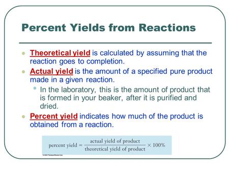 Percent Yields from Reactions