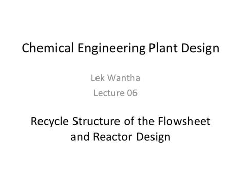 Chemical Engineering Plant Design