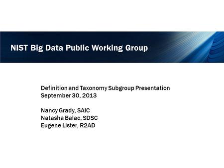 NIST Big Data Public Working Group