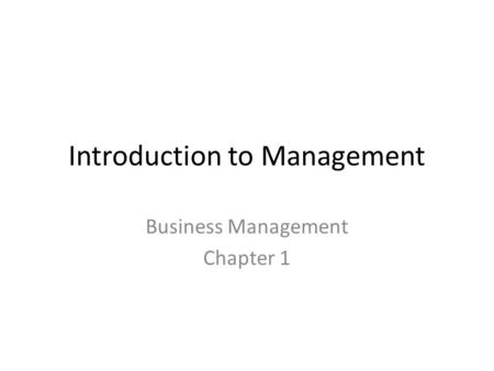 Introduction to Management